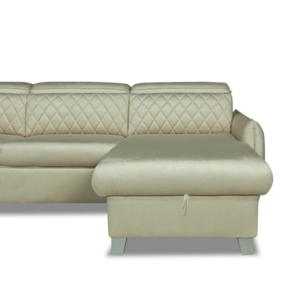 Coltar Extensibil Cu Insula Dreapta Cu Lada Tiago, 5 Locuri, Tetiere Reglabile, Crem, 243 Cm