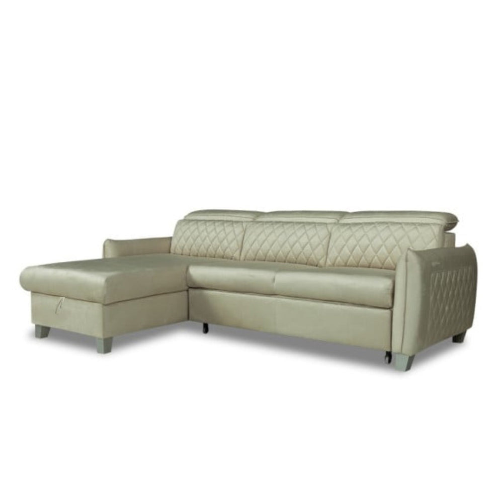 Coltar Extensibil Cu Insula Stanga Cu Lada Tiago, 5 Locuri, Tetiere Reglabile, Crem, 243 Cm