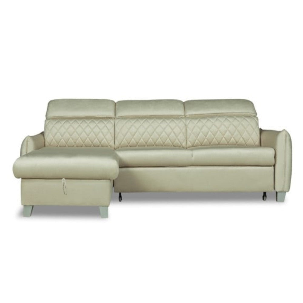 Coltar Extensibil Cu Insula Stanga Cu Lada Tiago, 5 Locuri, Tetiere Reglabile, Crem, 243 Cm