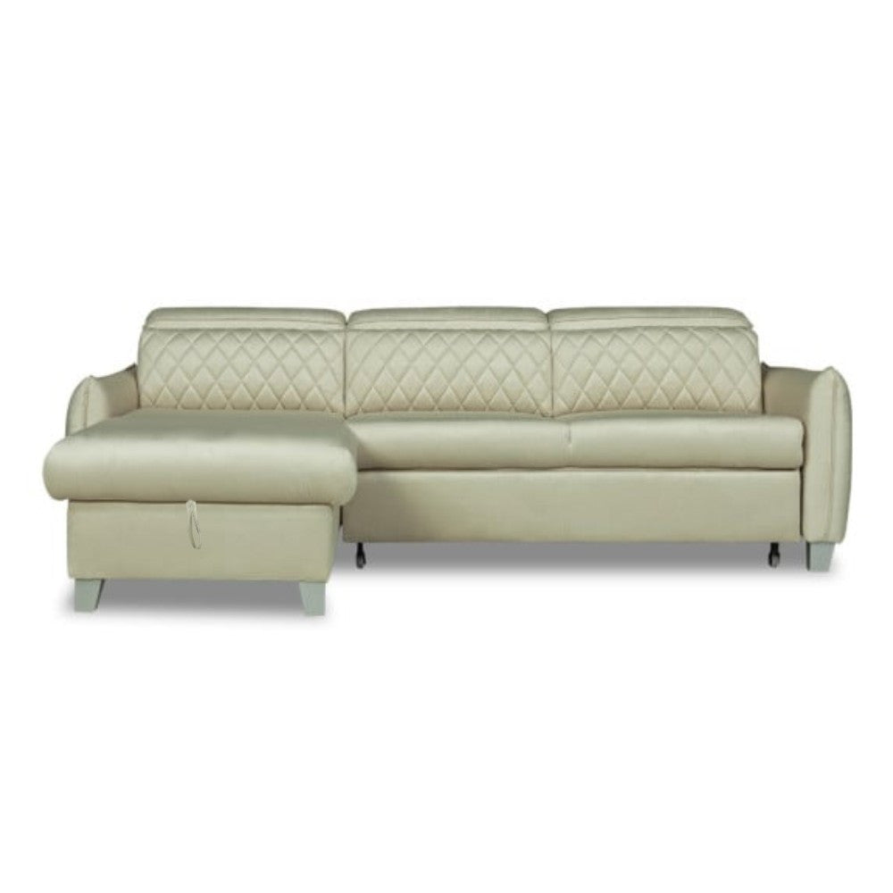 Coltar Extensibil Cu Insula Stanga Cu Lada Tiago, 5 Locuri, Tetiere Reglabile, Crem, 243 Cm