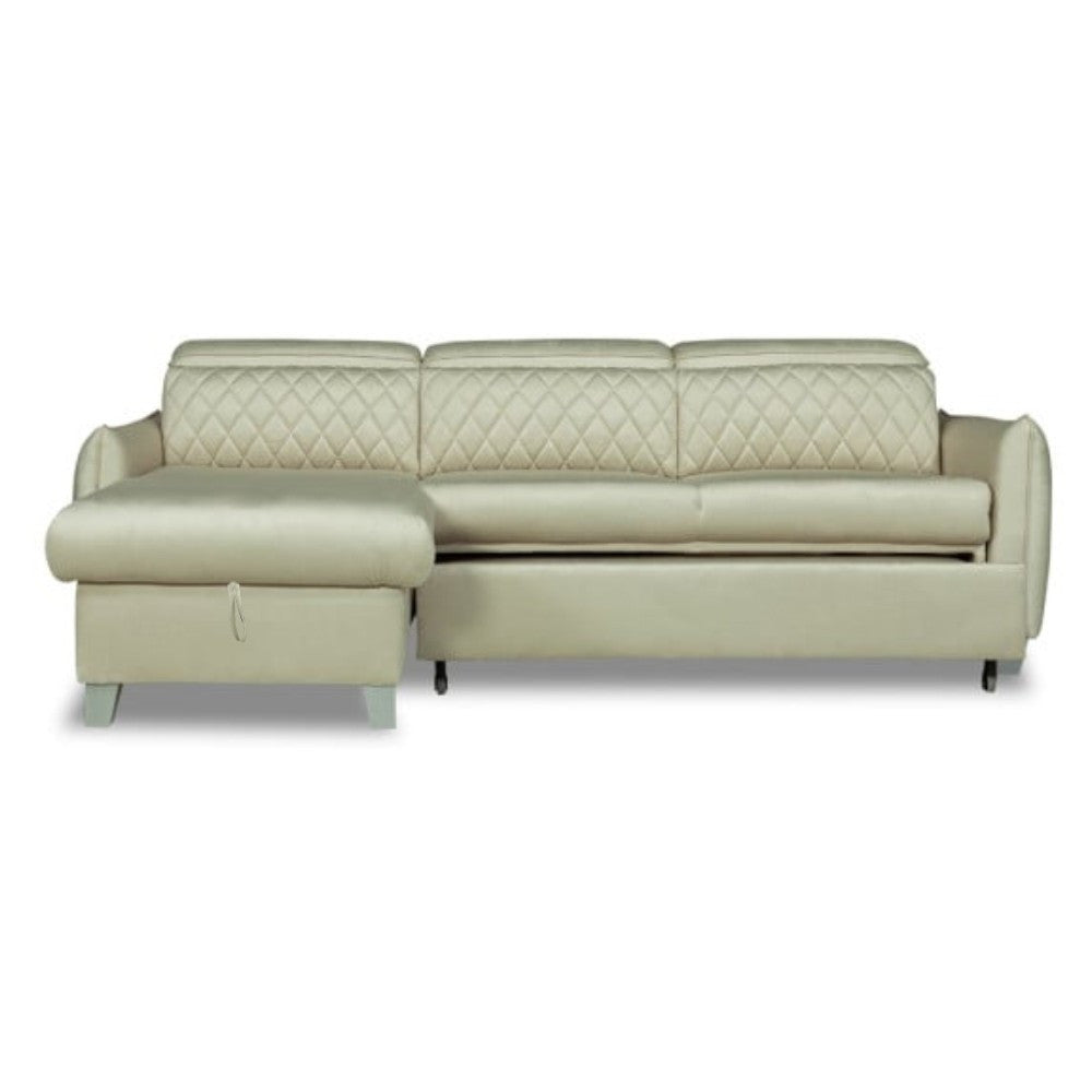 Coltar Extensibil Cu Insula Stanga Cu Lada Tiago, 5 Locuri, Tetiere Reglabile, Crem, 243 Cm