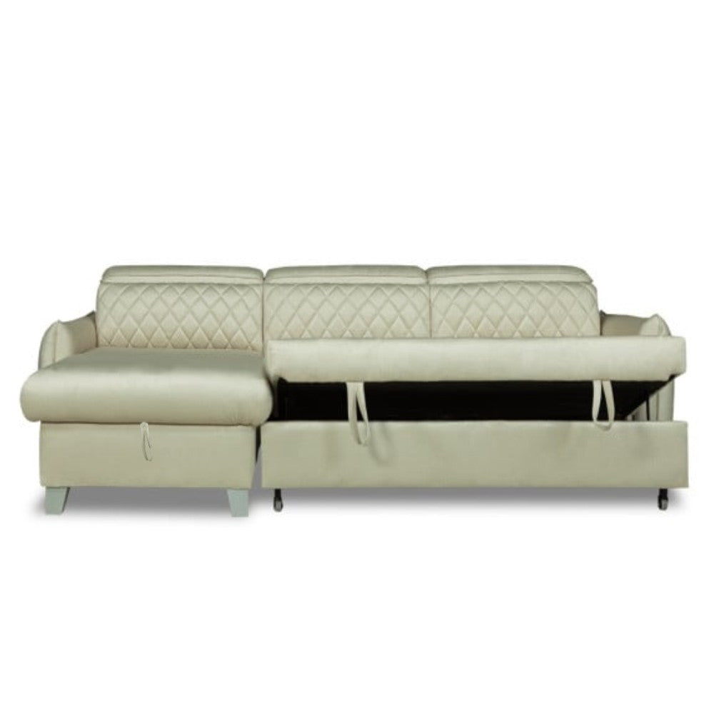 Coltar Extensibil Cu Insula Stanga Cu Lada Tiago, 5 Locuri, Tetiere Reglabile, Crem, 243 Cm