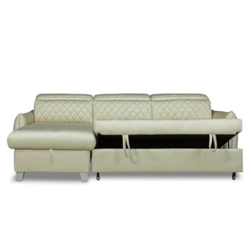 Coltar Extensibil Cu Insula Stanga Cu Lada Tiago, 5 Locuri, Tetiere Reglabile, Crem, 243 Cm