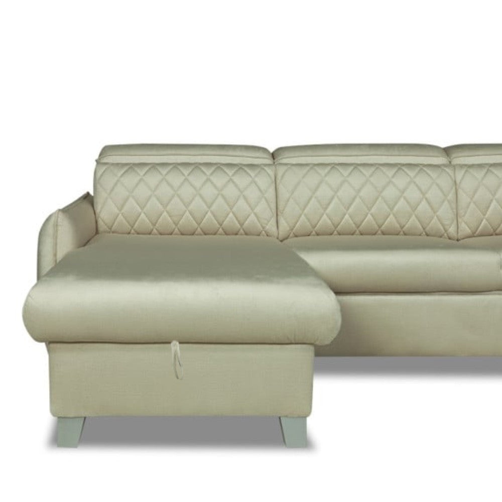 Coltar Extensibil Cu Insula Stanga Cu Lada Tiago, 5 Locuri, Tetiere Reglabile, Crem, 243 Cm
