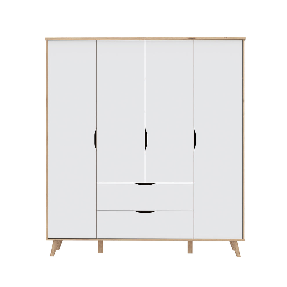 Dulap 4 Usi Vankka, Stejar pardosit si Alb, 184.1 Cm