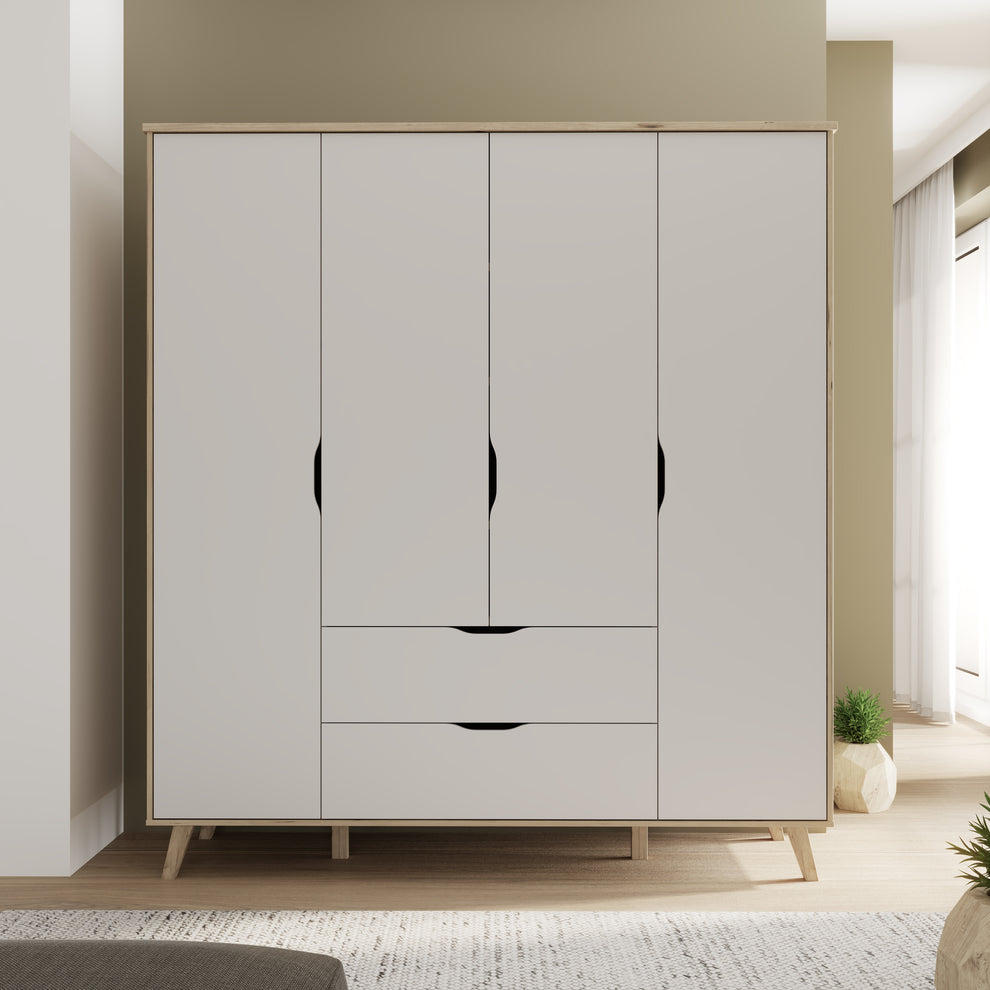 Dulap 4 Usi Vankka, Stejar pardosit si Alb, 184.1 Cm