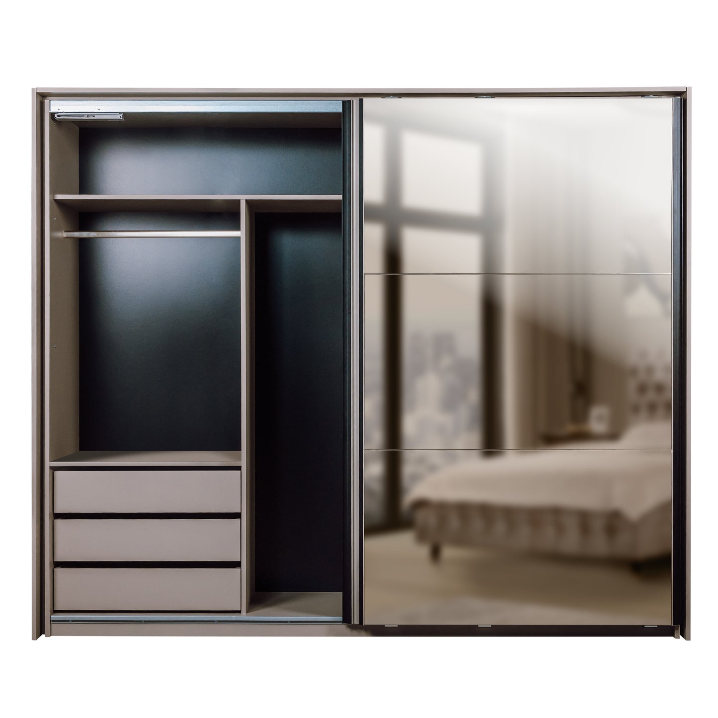 Set Dormitor Destiny, Pat Cu Dimensiune saltea 160 X 200 Cm, 2 Noptiere Si Dulap, Somiera Rabatabila