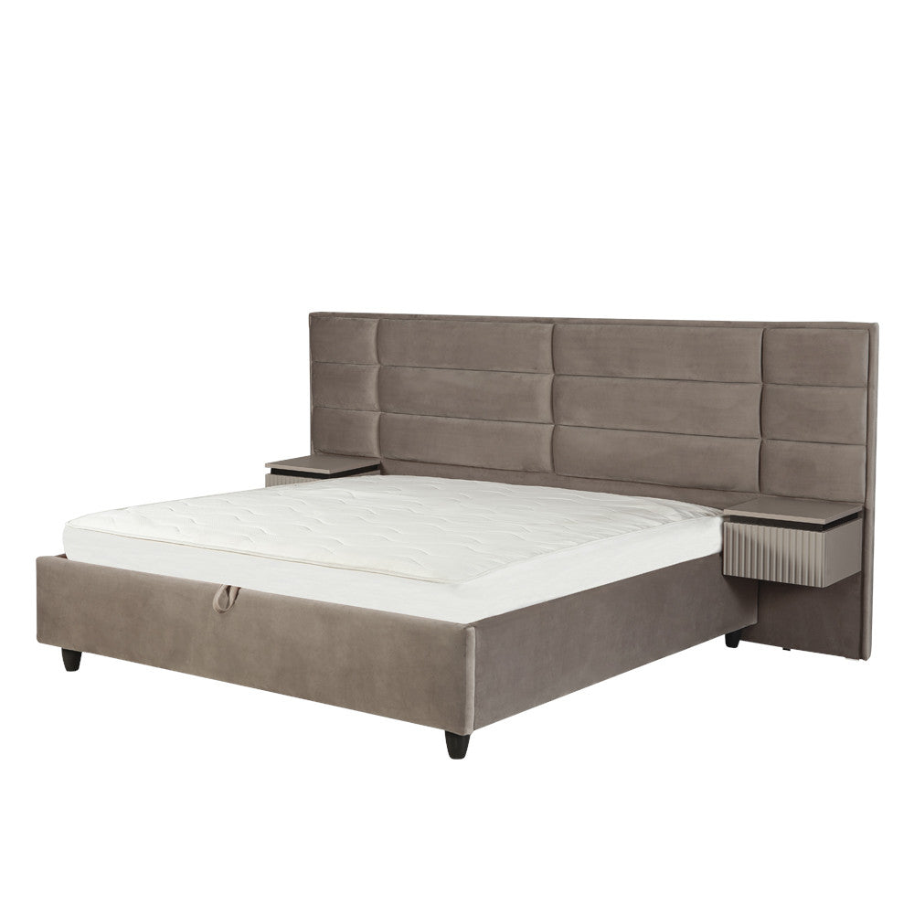 Set Dormitor Destiny, Pat Cu Dimensiune saltea 160 X 200 Cm, 2 Noptiere Si Dulap, Somiera Rabatabila