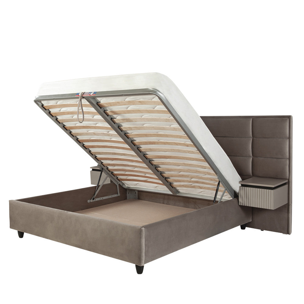 Set Dormitor Destiny, Pat Cu Dimensiune saltea 160 X 200 Cm, 2 Noptiere Si Dulap, Somiera Rabatabila