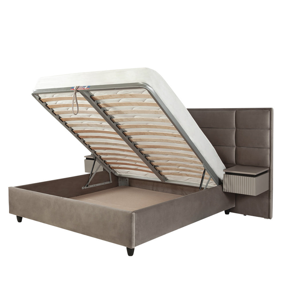 Set Dormitor Destiny, Pat Cu Dimensiune saltea 160 X 200 Cm, 2 Noptiere Si Dulap, Somiera Rabatabila