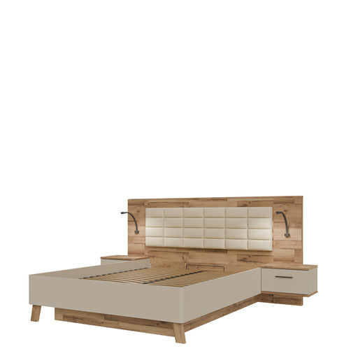 Pat Rocco 160 x 200 Cm, Cu Noptiere Si Somiera Rabatabila, Stejar pardosit si nisip