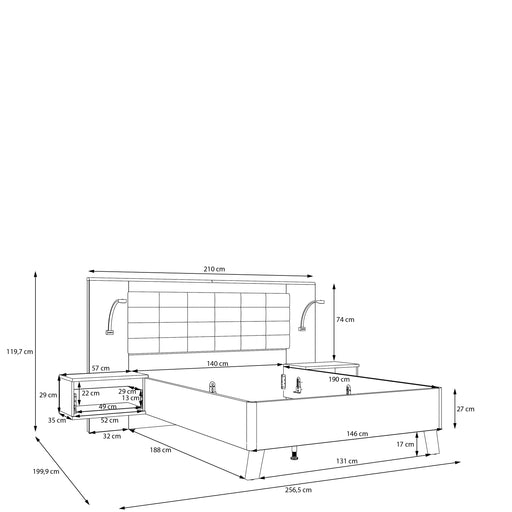 Pat Rocco, Dimensiune Saltea 140 x 190 Cm, Cu Noptiere, Stejar pardosit si nisip