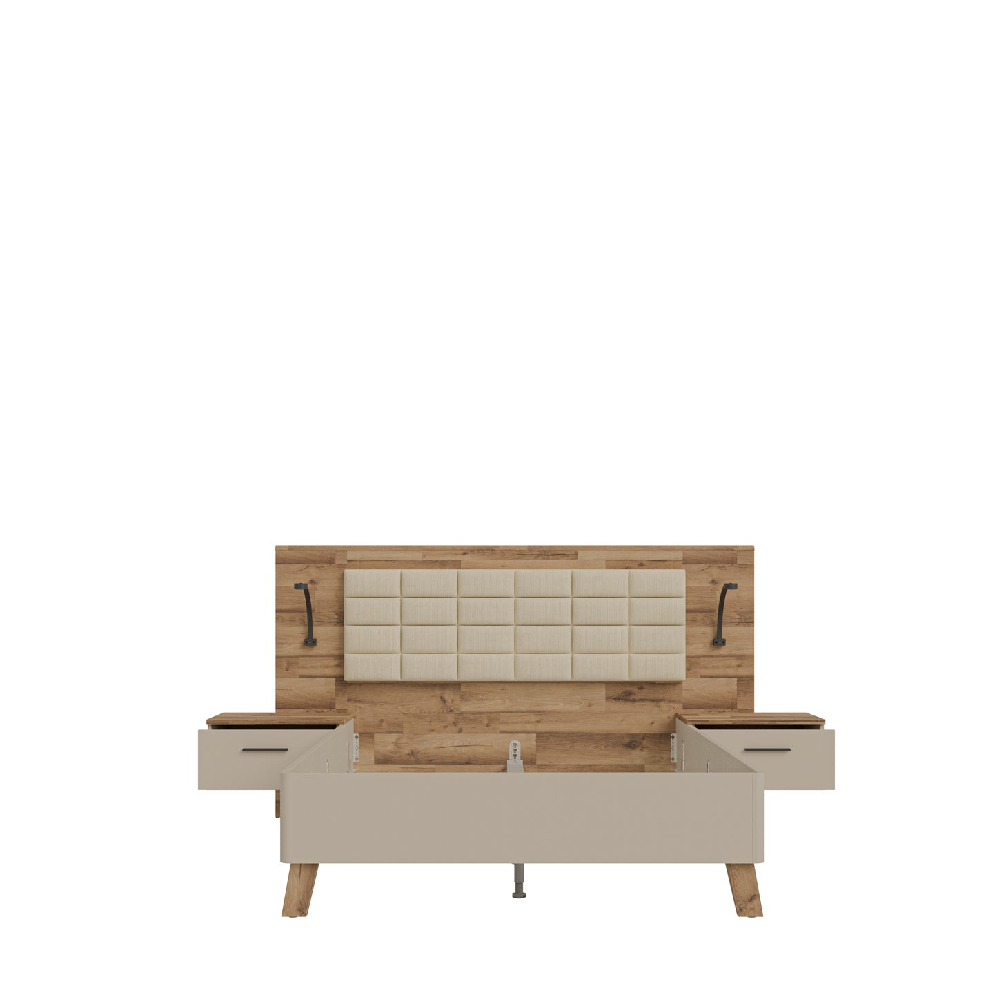 Pat Rocco, Dimensiune Saltea 140 x 190 Cm, Cu Noptiere, Stejar pardosit si nisip
