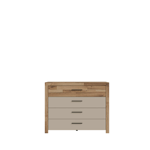 Comoda Cu 4 Sertare Rocco, Stejar pardosit si Nisip, 111 Cm