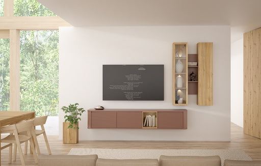 Comoda Tv Mare Bibliotheque, Terracotta si stejar Mauvella, 215 Cm