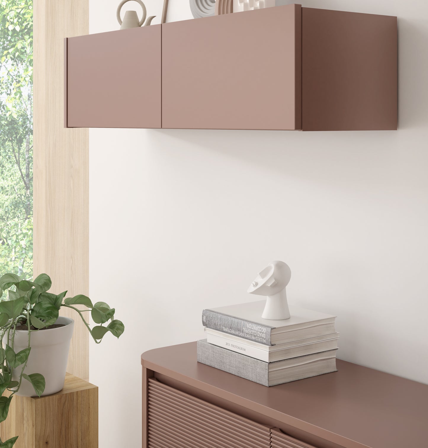 Bufet Cu 2 Usi Si 2 Sertare Bibliotheque , Terracotta si stejar Mauvella, 160 Cm