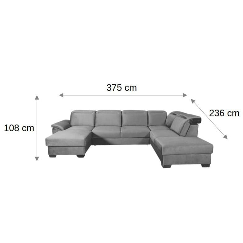 Coltar U Extensibil Cu Lada Dax, Tetiere Reglabile, 375 Cm