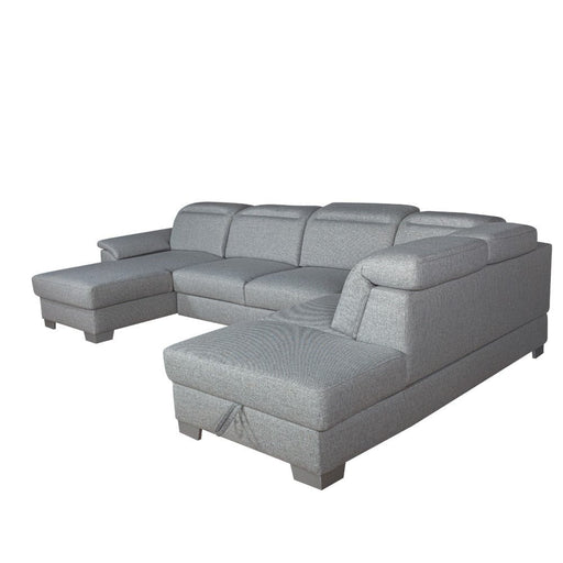 Coltar U Extensibil Cu Lada Dax, Tetiere Reglabile, 375 Cm gri deschis dreapta cu lada