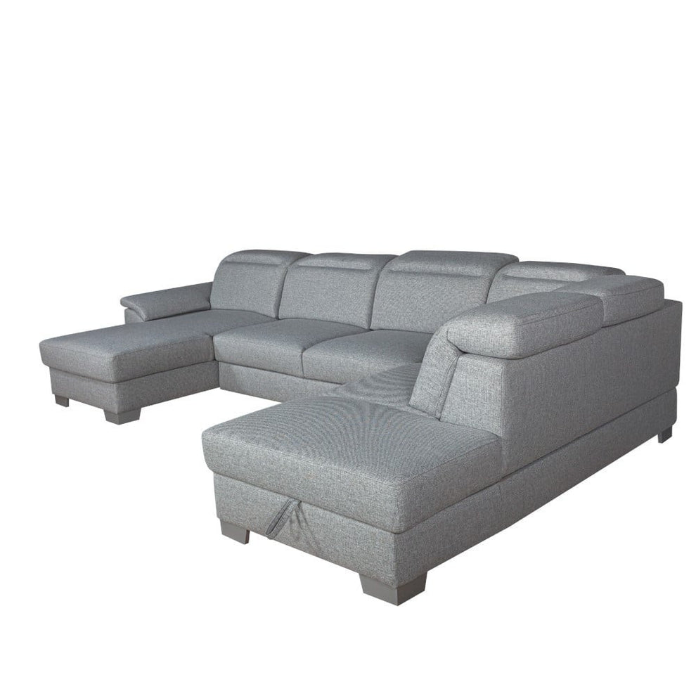 Coltar U Extensibil Cu Lada Dax, Tetiere Reglabile, 375 Cm gri deschis dreapta cu lada
