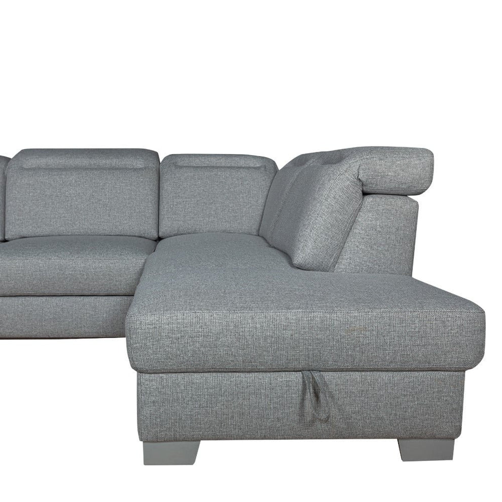 Coltar U Extensibil Cu Lada Dax, Tetiere Reglabile, 375 Cm gri deschis dreapta cu lada