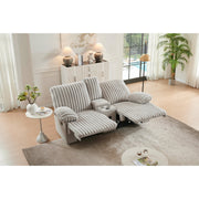 Canapea Siesta 2 Locuri, Recliner, Sistem Audio Si Suport Pahare, Catfea Raiat, Crem, 202 Cm