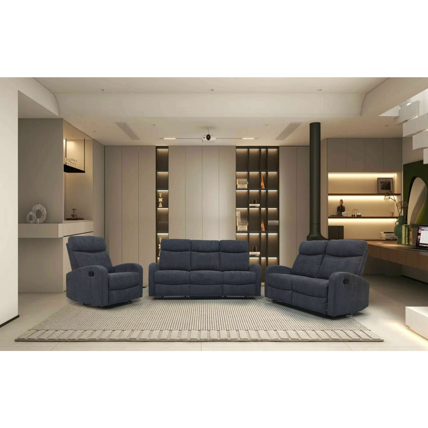 Canapea Cu 3 Locuri Si Recliner Karon, Gri Inchis, 185 Cm