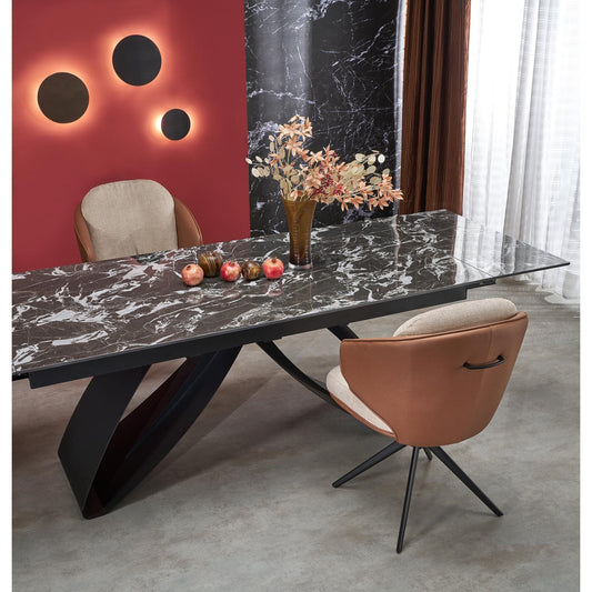 Masa Extensibila Density Negru Si Alb Ceramic, 180/260 x 90 x 76 Cm