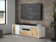 Comoda Tv Mare Cordega, Alb Si Stejar Artisan, 162.6 Cm