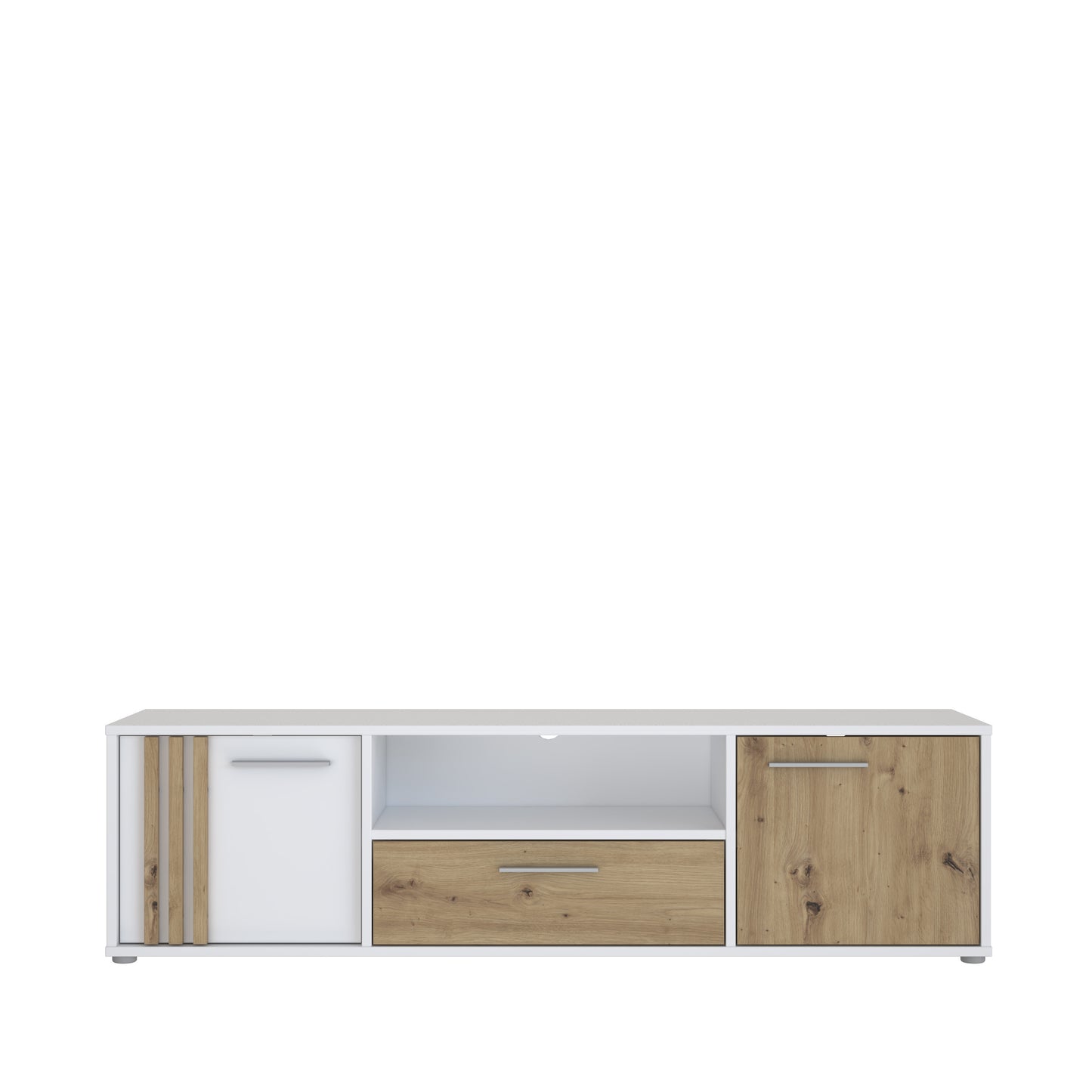 Comoda Tv Mare Cordega, Alb Si Stejar Artisan, 162.6 Cm