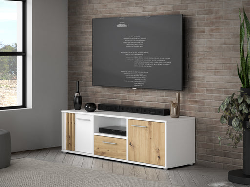 Comoda Tv Mica Cordega Alb Si Stejar Artisan, 142.6 Cm