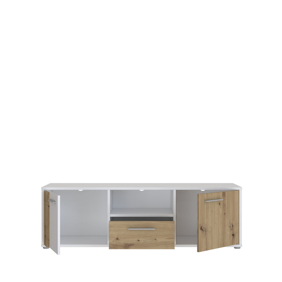 Comoda Tv Mica Cordega Alb Si Stejar Artisan, 142.6 Cm