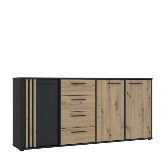 Comoda 3 Usi Si 4 Sertare Cordega Negru Si Stejar Artisan, 179.4 Cm