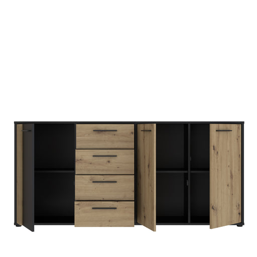Comoda 3 Usi Si 4 Sertare Cordega Negru Si Stejar Artisan, 179.4 Cm