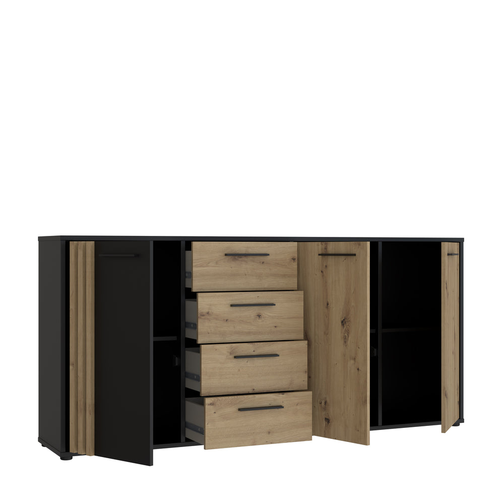 Comoda 3 Usi Si 4 Sertare Cordega Negru Si Stejar Artisan, 179.4 Cm