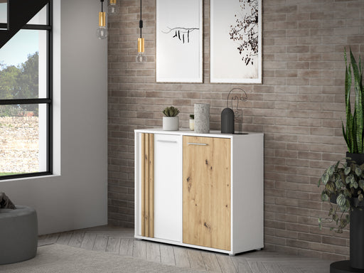 Comoda 2 Usi Cordega Alb Si Stejar Artisan, 95.8 Cm