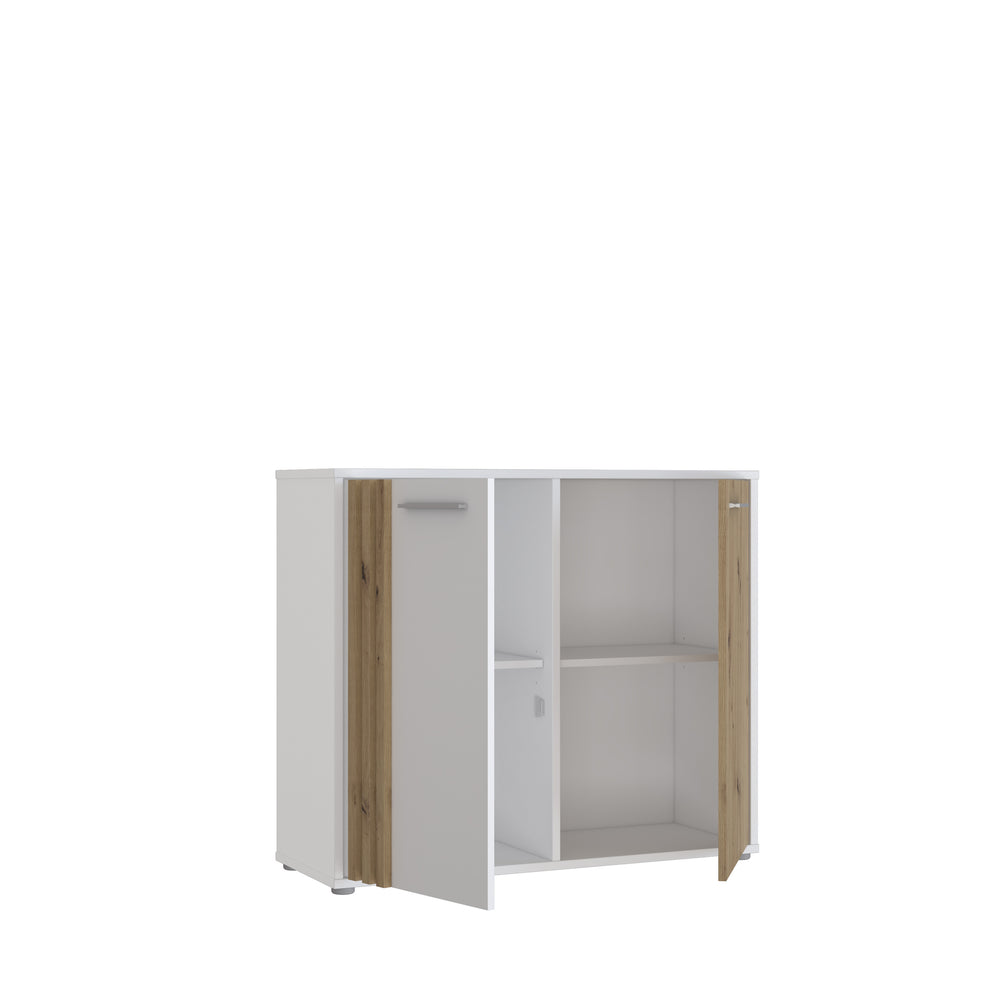 Comoda 2 Usi Cordega Alb Si Stejar Artisan, 95.8 Cm