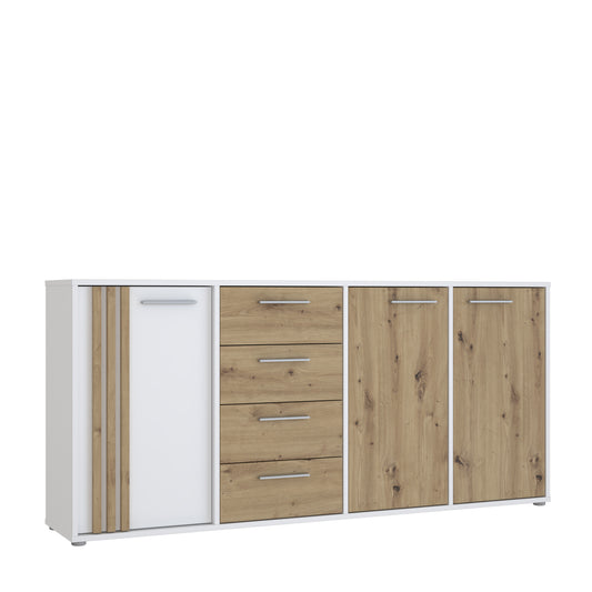 Comoda 3 Usi Si 4 Sertare Cordega Alb Si Stejar Artisan, 179.4 Cm