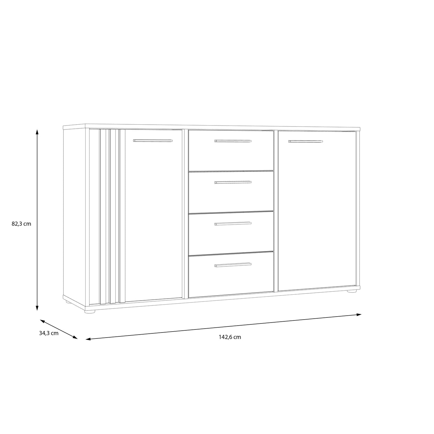 Comoda 2 Usi Si 4 Sertare Cordega Negru Si Stejar Artisan, 142.6 Cm
