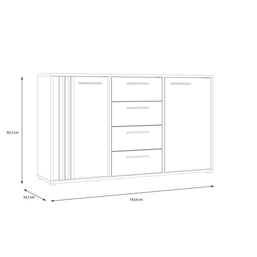 Comoda 2 Usi Si 4 Sertare Cordega Negru Si Stejar Artisan, 142.6 Cm