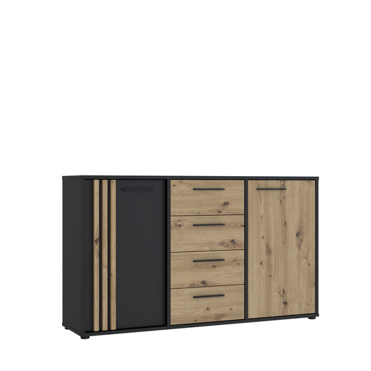 Comoda 2 Usi Si 4 Sertare Cordega Negru Si Stejar Artisan, 142.6 Cm