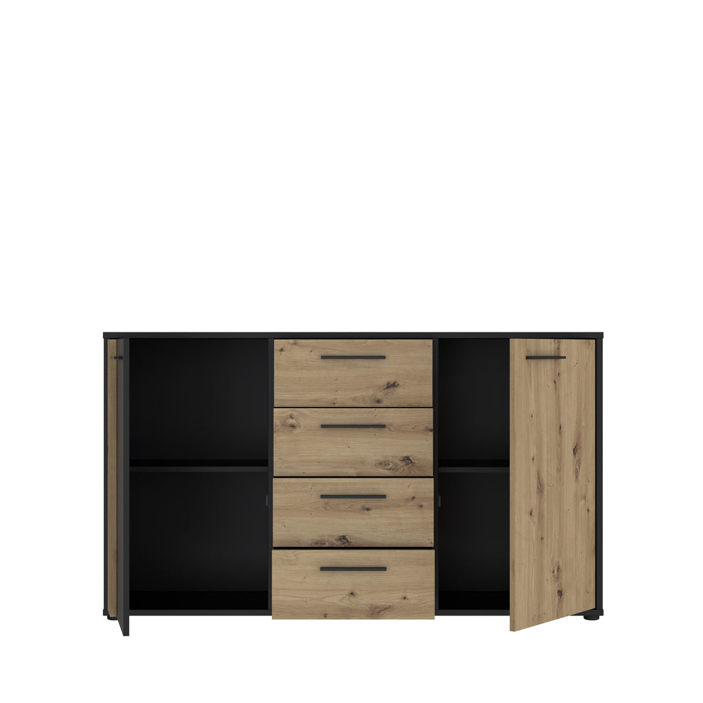 Comoda 2 Usi Si 4 Sertare Cordega Negru Si Stejar Artisan, 142.6 Cm