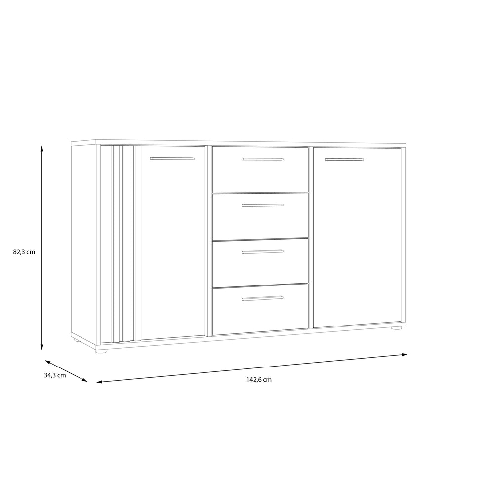 Comoda 2 Usi Si 4 Sertare Cordega  Alb Si Stejar Artisan, 142.6 Cm