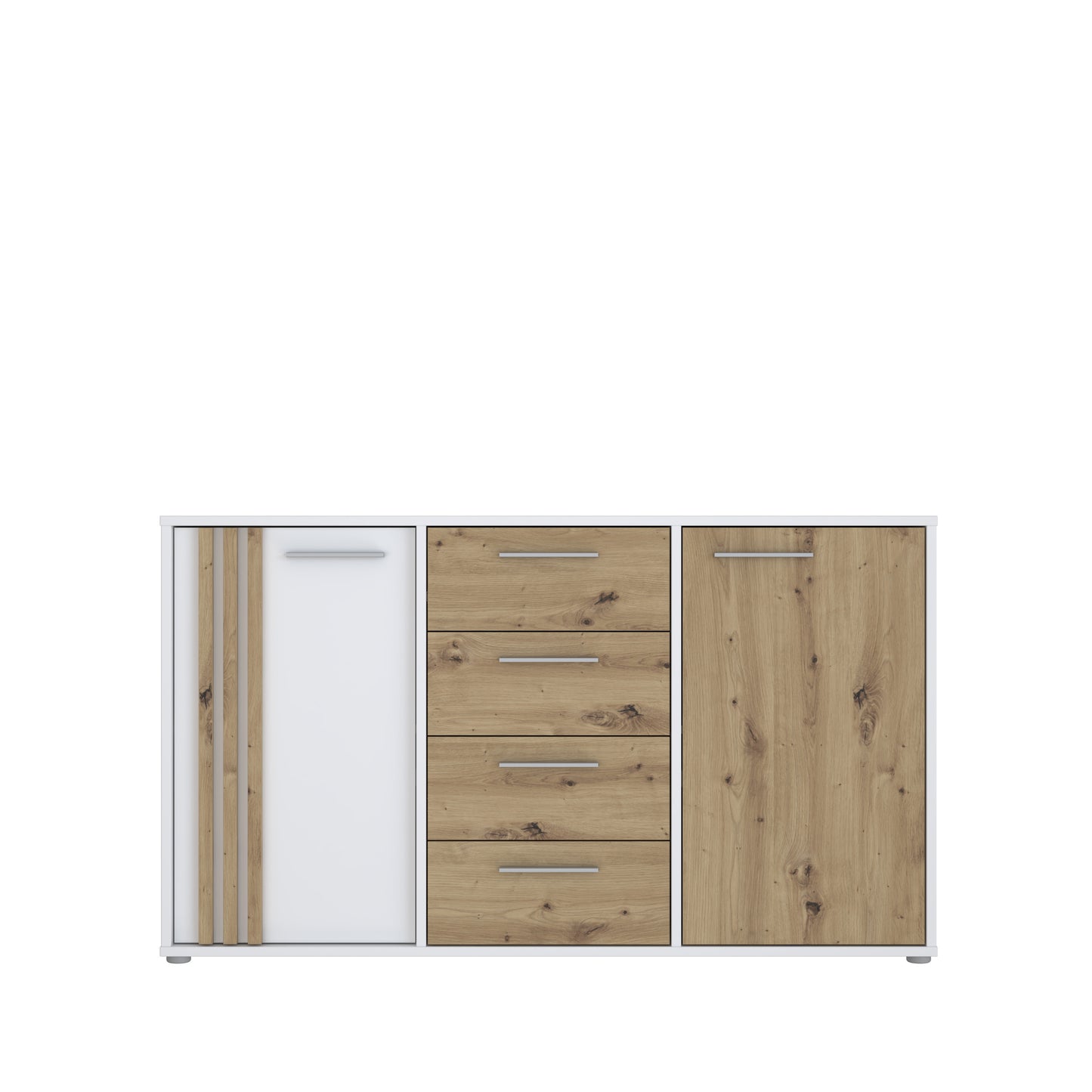 Comoda 2 Usi Si 4 Sertare Cordega  Alb Si Stejar Artisan, 142.6 Cm