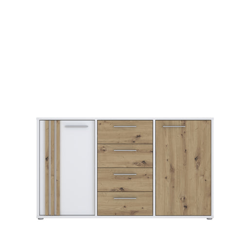 Comoda 2 Usi Si 4 Sertare Cordega  Alb Si Stejar Artisan, 142.6 Cm