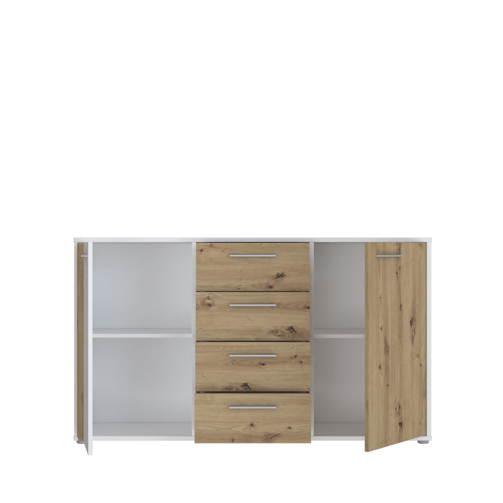 Comoda 2 Usi Si 4 Sertare Cordega  Alb Si Stejar Artisan, 142.6 Cm