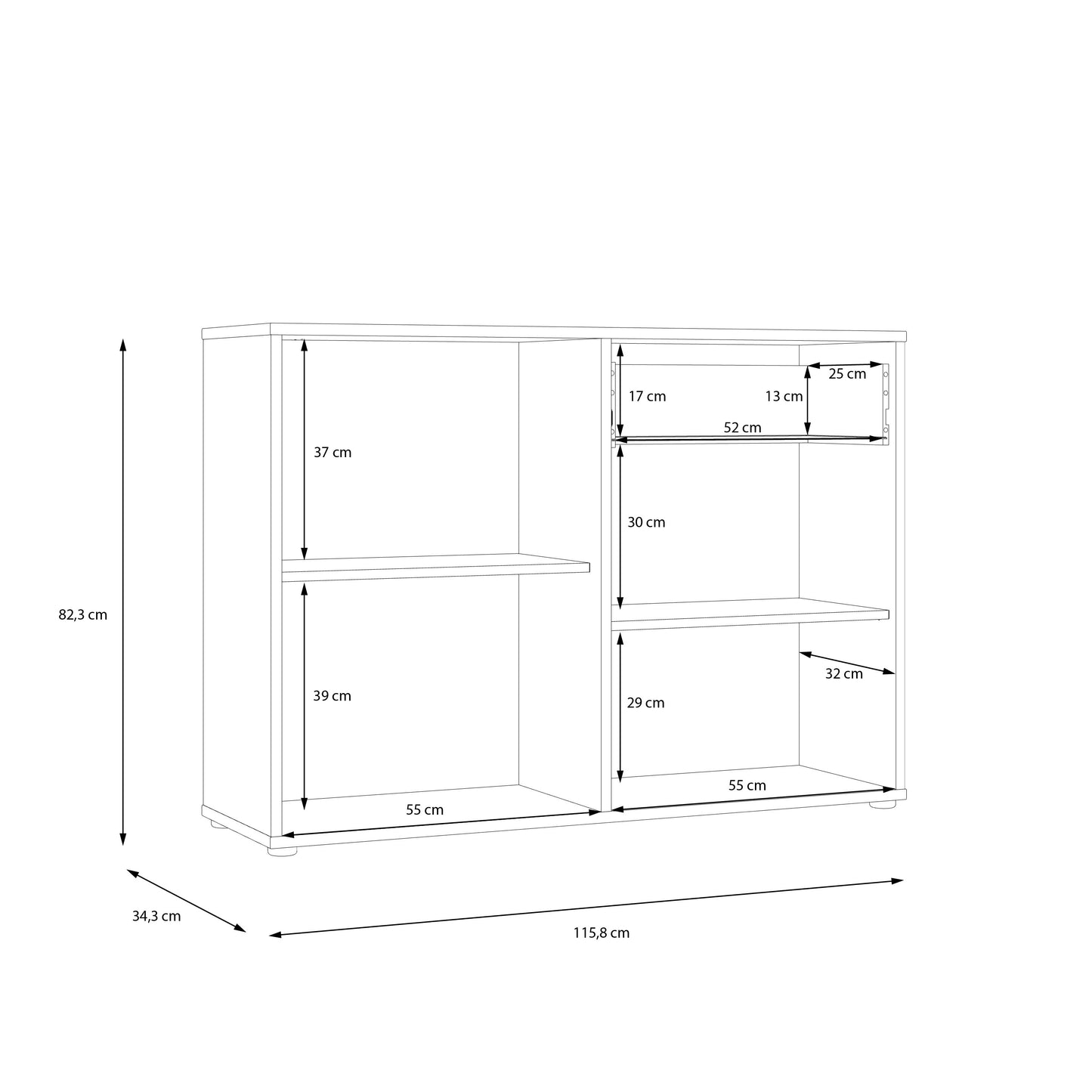 Comoda 2 Usi Si 1 Sertar Cordega Negru Si Stejar Artisan, 115.8 Cm