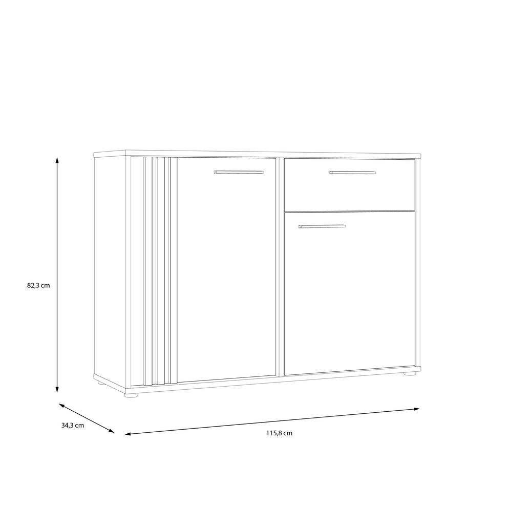 Comoda 2 Usi Si 1 Sertar Cordega Negru Si Stejar Artisan, 115.8 Cm
