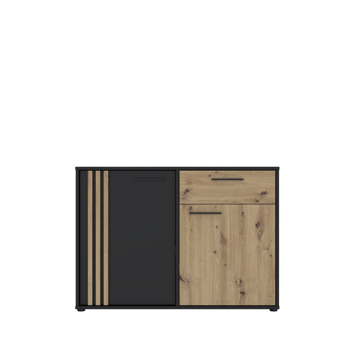 Comoda 2 Usi Si 1 Sertar Cordega Negru Si Stejar Artisan, 115.8 Cm