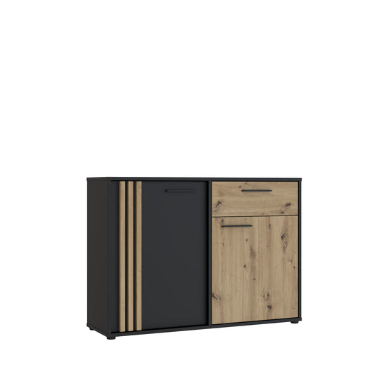 Comoda 2 Usi Si 1 Sertar Cordega Negru Si Stejar Artisan, 115.8 Cm