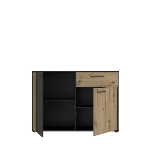 Comoda 2 Usi Si 1 Sertar Cordega Negru Si Stejar Artisan, 115.8 Cm